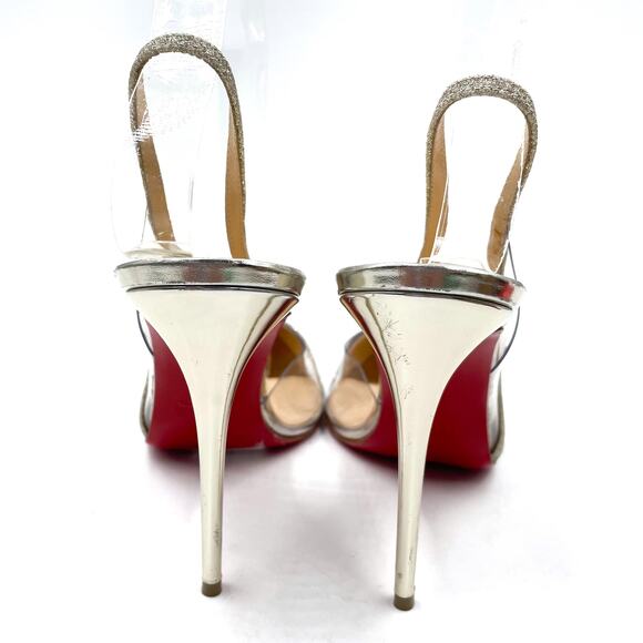 Christian Louboutin Optisexy‎ Glitter Slingback Pumps Silver Heels Sz 37 / 7 - Picture 8 of 10